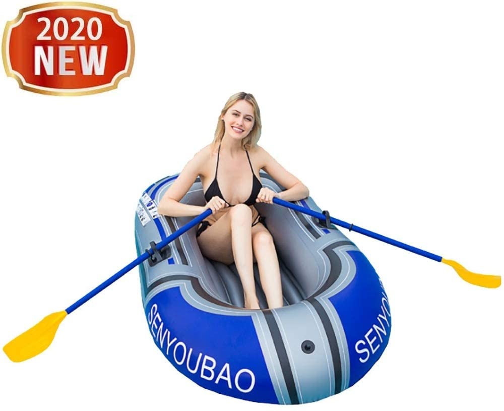 Inflatable Boat with Oars - Inflatable Kayak Set with Paddles & Foot Pump for Kids Adults